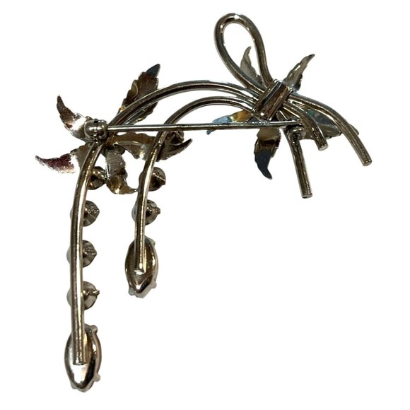 Vintage Silver Tone Floral Rhinestone Brooch Pin Krementz 1.75" L Jewelry - Picture 2 of 3